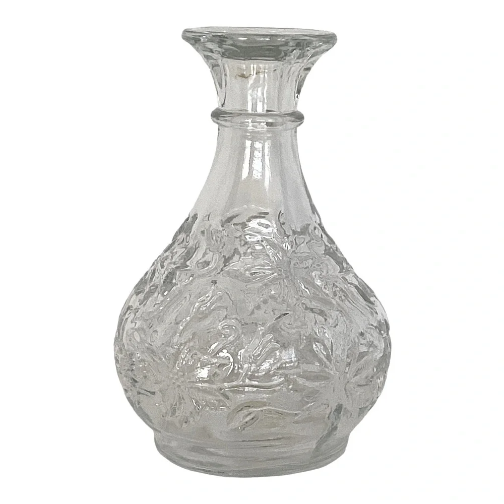 Princess House Bud Vase Vintage Fantasia Floral Poinsettia Pattern Clear Glass